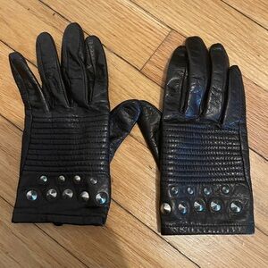 Navy Studded Faux Leather Gloves
